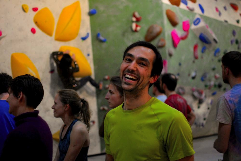 Posing during a bouldering competitaion at my gym