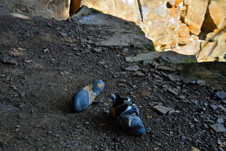 A shot of La Sportiva Solution climbing shoes in Avalonia